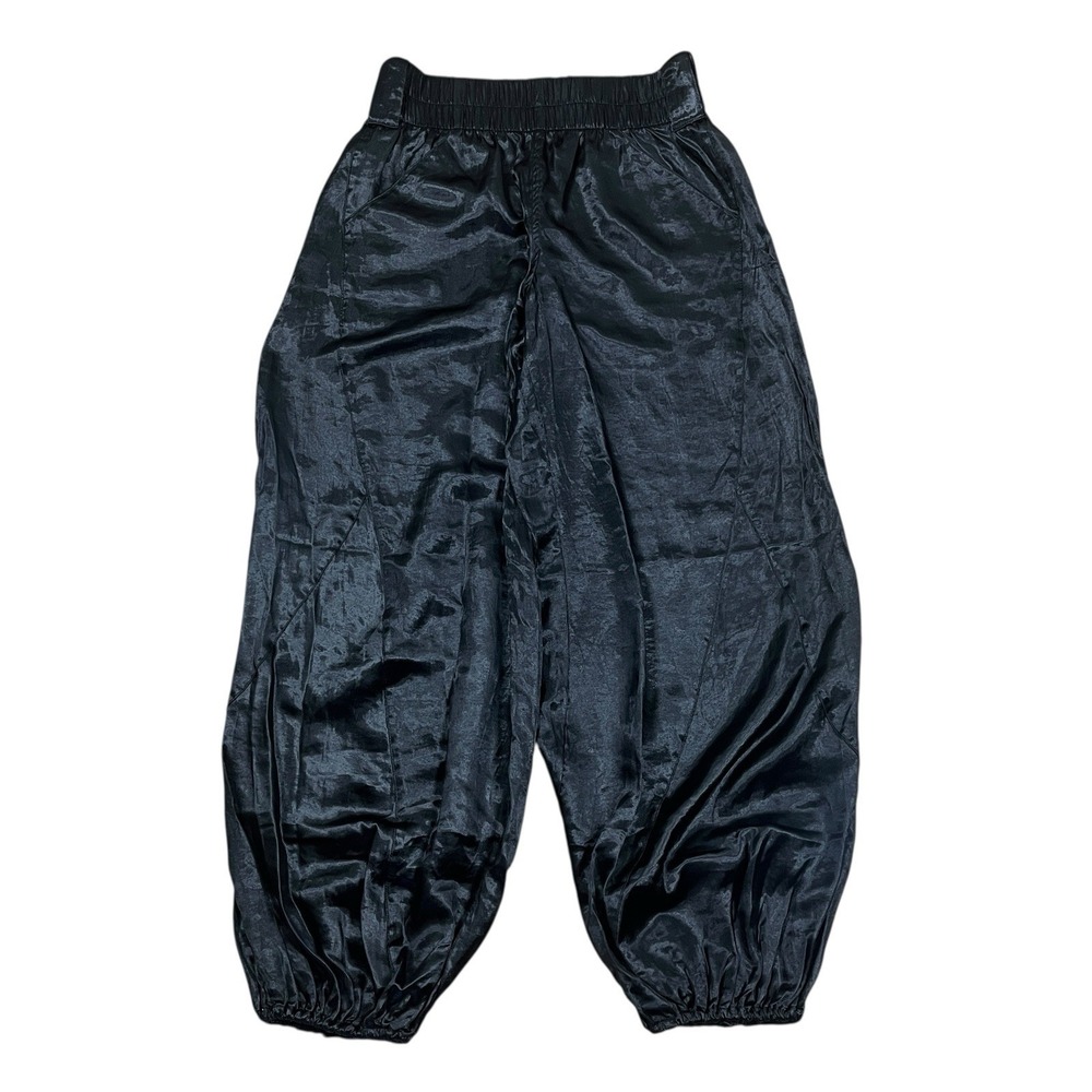 Pilcro Anthropologie Liquid Parachute Pants Womens S (30x31) Black Satin Joggers